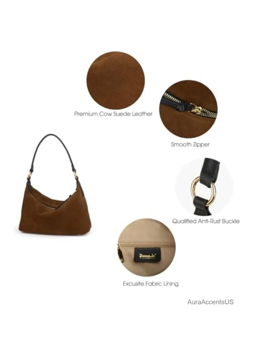 Real Cowhide Suede Slouchy Crescent Hobo Bag Crossbody Shoulder Handbag